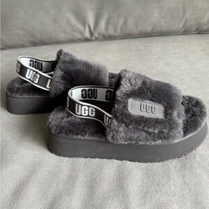 UGG Charcoal Fluffy Platform Sandals